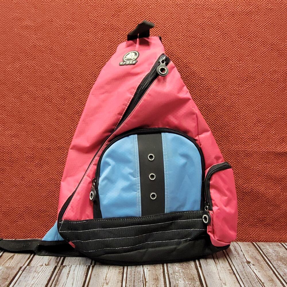 Crocs Sling Backpack Pink Blue Crossbody Shoulder Bag Travel Daypack